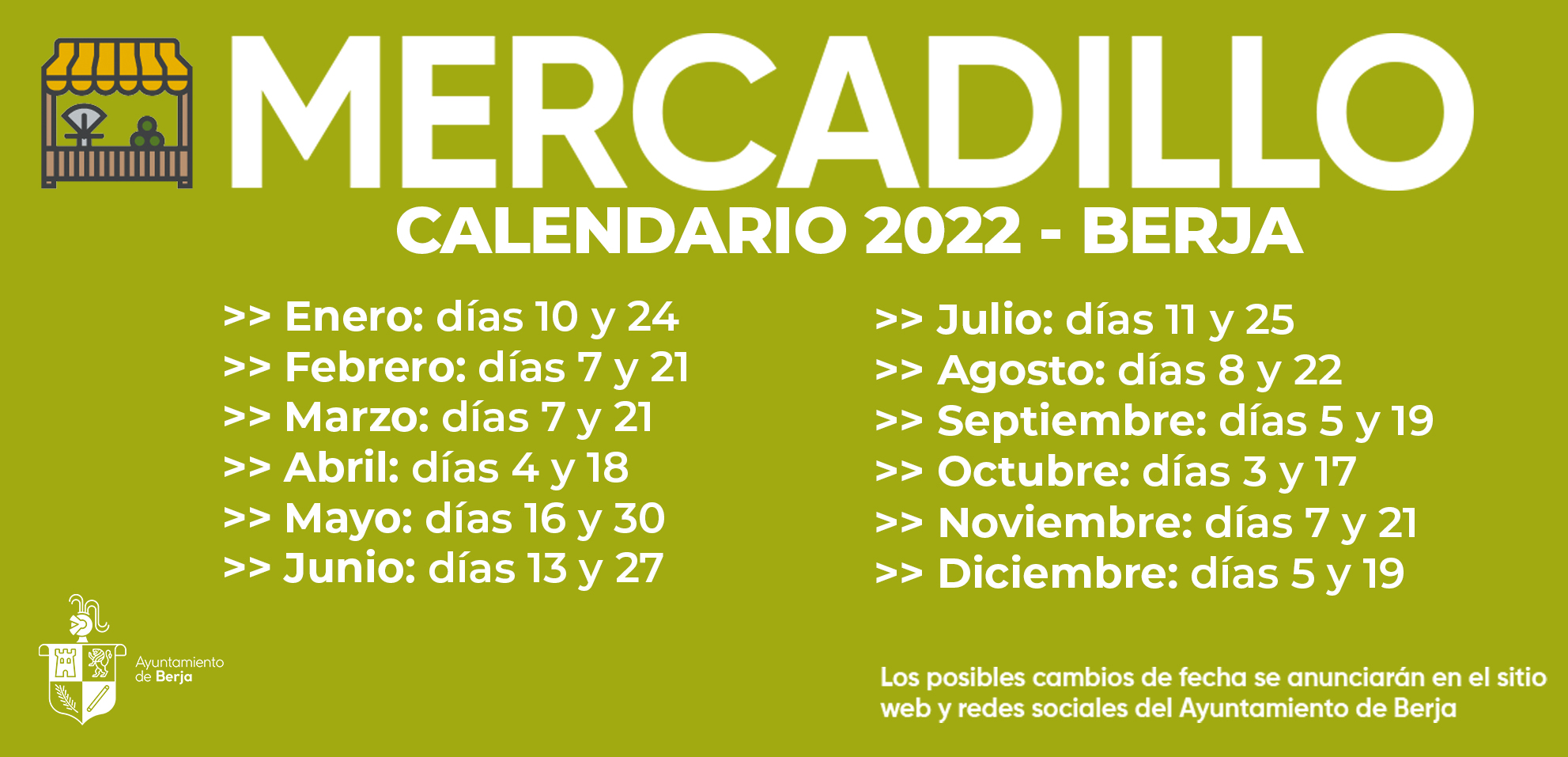 Calendario del Mercadillo de Berja 2022